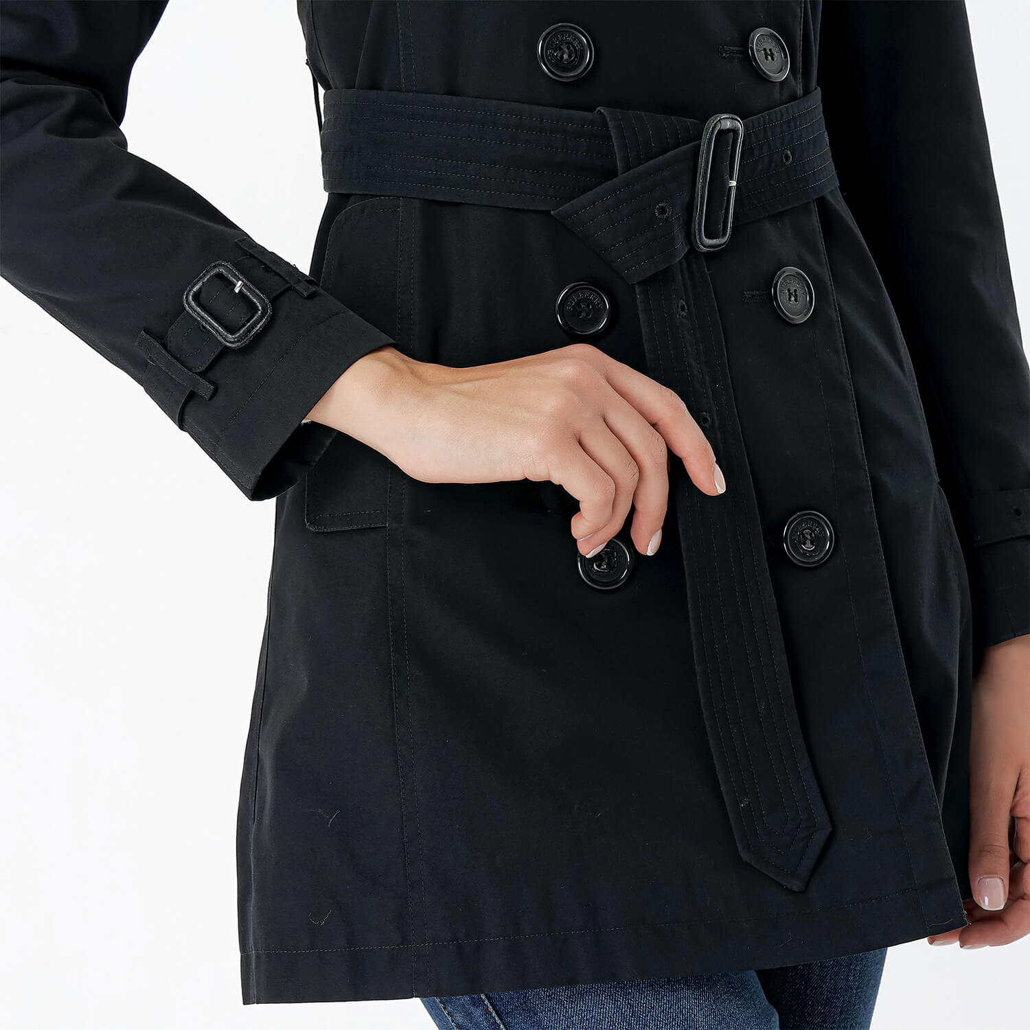 Burberry  - Black Cotton Double Breasted Trench Coat